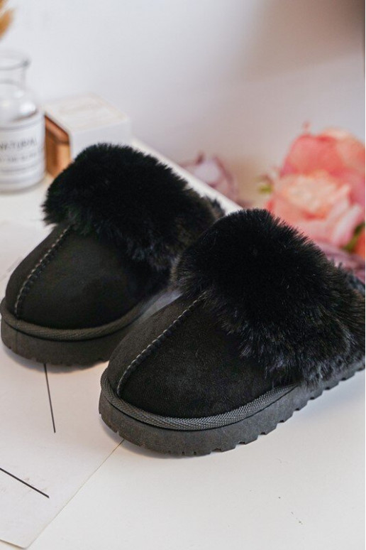 Pantuflas infantiles con pelo en color negro Birasta