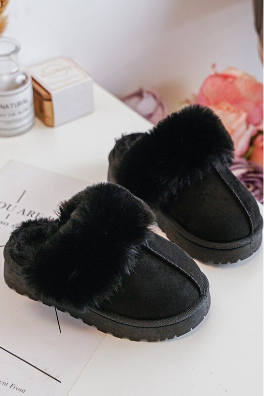 Pantuflas infantiles con pelo en color negro Birasta