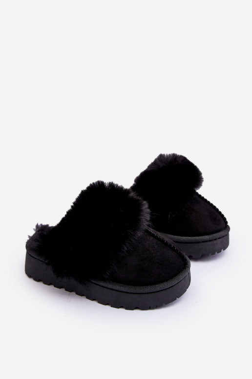 Pantuflas infantiles con pelo en color negro Birasta
