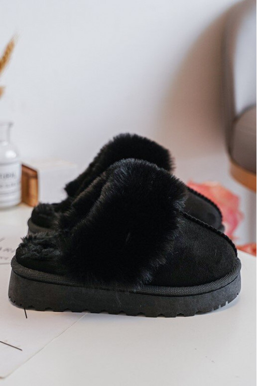 Pantuflas infantiles con pelo en color negro Birasta