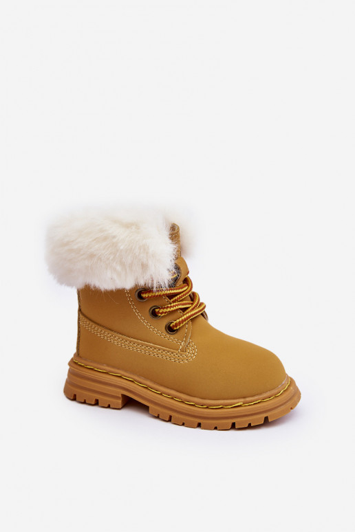 Botas infantiles con cordones y cremalleras con pelo en color marrón Gerande