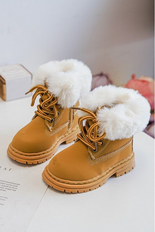 Botas infantiles con cordones y cremalleras con pelo en color marrón Gerande