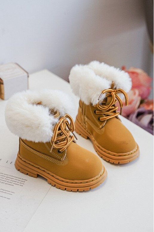 Botas infantiles con cordones y cremalleras con pelo en color marrón Gerande
