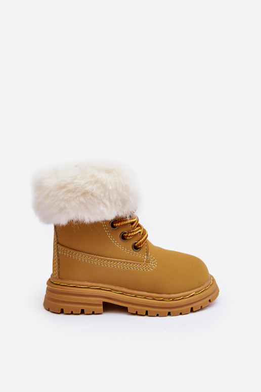 Botas infantiles con cordones y cremalleras con pelo en color marrón Gerande