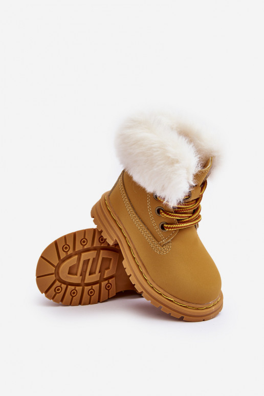 Botas infantiles con cordones y cremalleras con pelo en color marrón Gerande