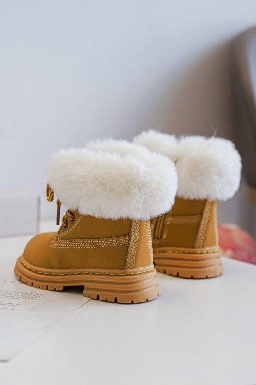 Botas infantiles con cordones y cremalleras con pelo en color marrón Gerande