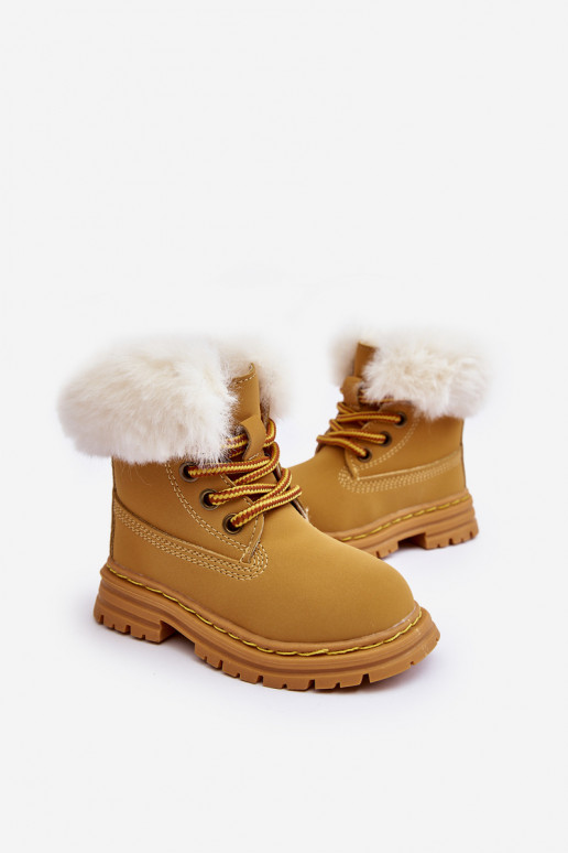 Botas infantiles con cordones y cremalleras con pelo en color marrón Gerande