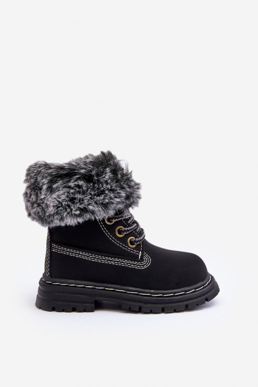 Botas infantiles con cordones y cremalleras con pelo en color negro Gerande