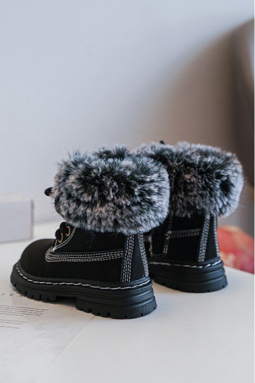 Botas infantiles con cordones y cremalleras con pelo en color negro Gerande