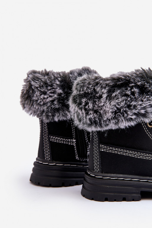 Botas infantiles con cordones y cremalleras con pelo en color negro Gerande