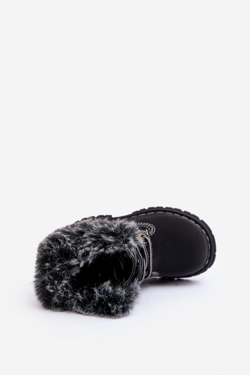 Botas infantiles con cordones y cremalleras con pelo en color negro Gerande