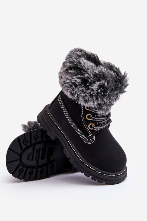 Botas infantiles con cordones y cremalleras con pelo en color negro Gerande