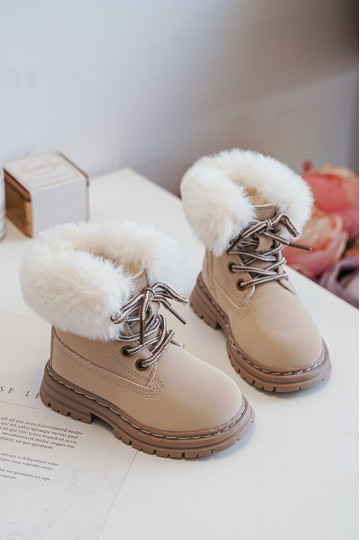 Botas infantiles con cordones y cremalleras con pelo en color beige Gerande 2