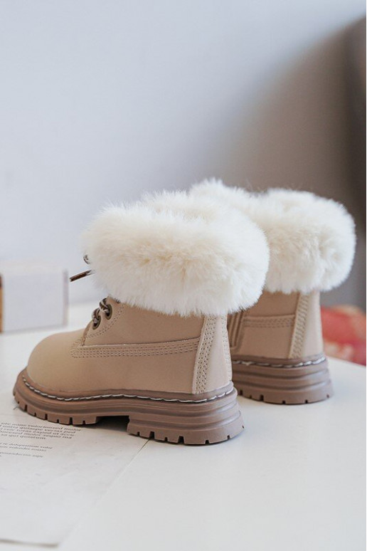 Botas infantiles con cordones y cremalleras con pelo en color beige Gerande Botas infantiles con cordones y cremalleras con pelo en color beige Gerande