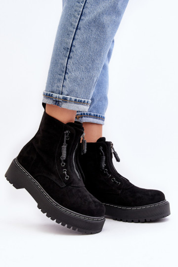 zapatos de ante Botines de mujer con suela maciza con cremalleras en color negro Edivam