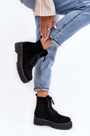 zapatos de ante Botines de mujer con suela maciza con cremalleras en color negro Edivam 2