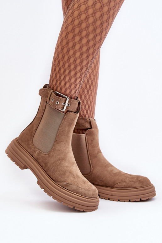 elegantes botas de ante con modernas suelas masivas en beige Ozaro elegantes botas de ante con modernas suelas masivas en beige Ozaro