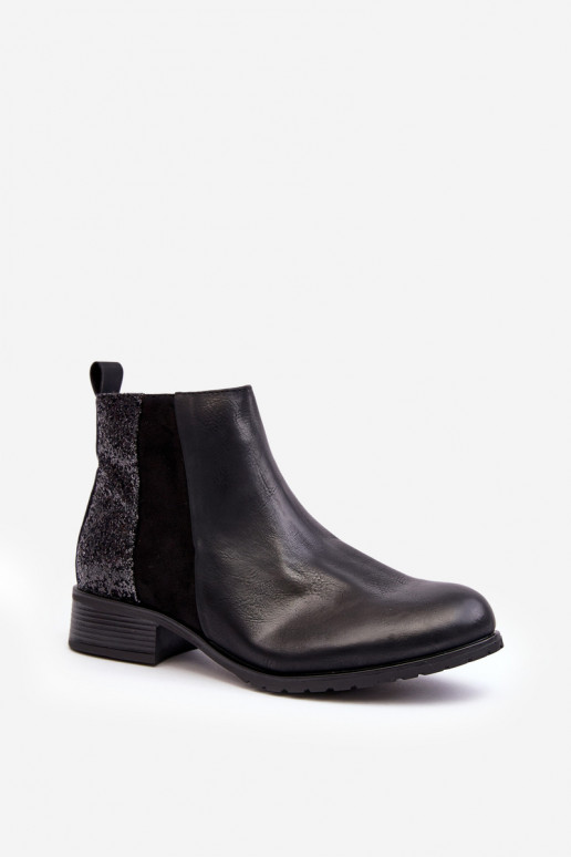 Botas de tacón ancho con escamas brillantes en negro Messio Botas de tacón ancho con escamas brillantes en negro Messio