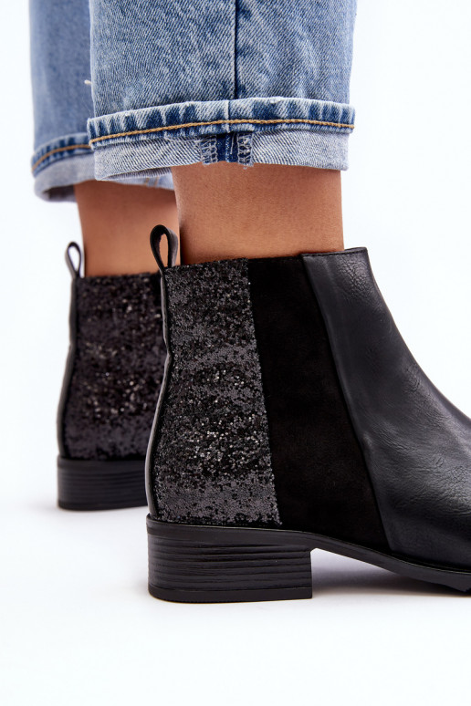 Botas de tacón ancho con escamas brillantes en negro Messio Botas de tacón ancho con escamas brillantes en negro Messio