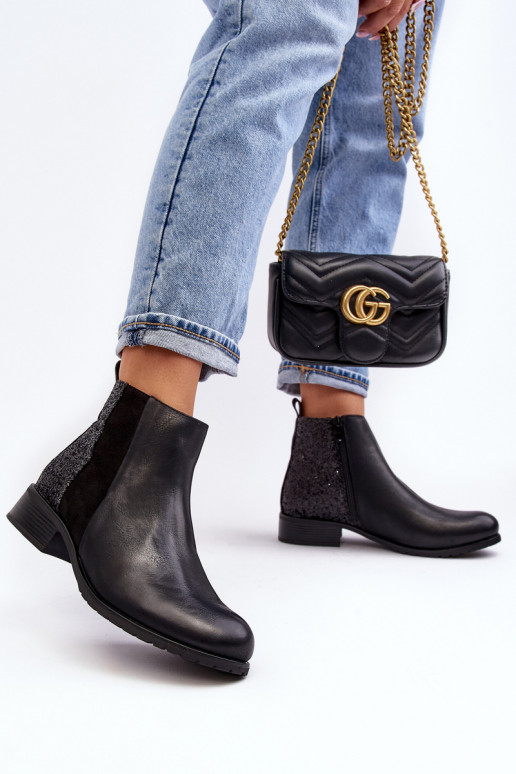 Botas de tacón ancho con escamas brillantes en negro Messio Botas de tacón ancho con escamas brillantes en negro Messio