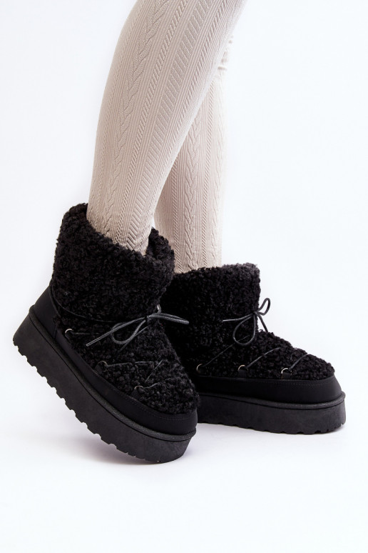 Botas de invierno con cordones y suela maciza en color negro Loso