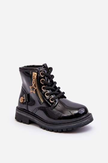 Botas Infantiles efecto barniz con cremalleras calentadas color negro Felori