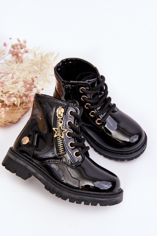 Botas Infantiles efecto barniz con cremalleras calentadas color negro Felori