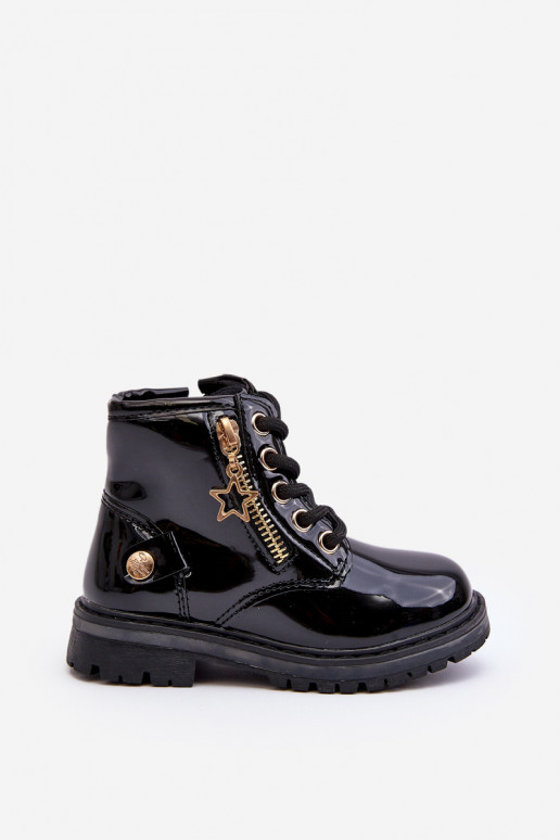 Botas Infantiles efecto barniz con cremalleras calentadas color negro Felori
