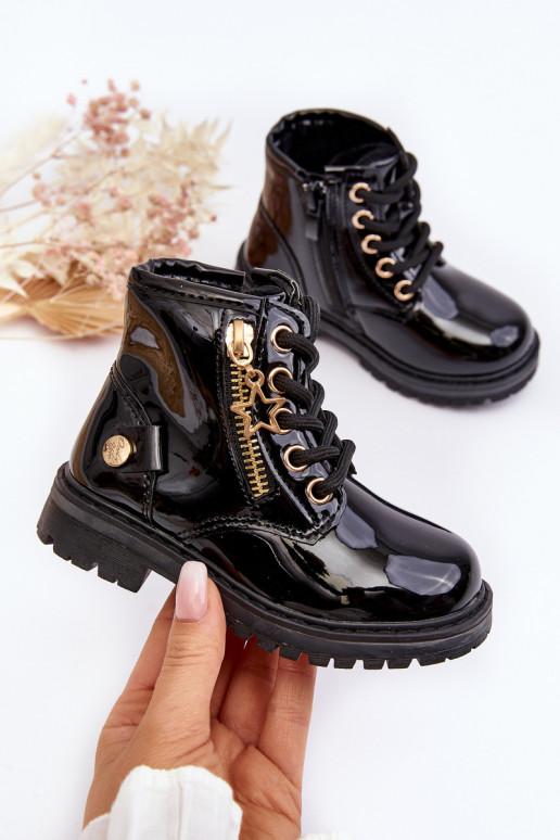 Botas Infantiles efecto barniz con cremalleras calentadas color negro Felori