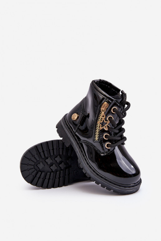 Botas Infantiles efecto barniz con cremalleras calentadas color negro Felori
