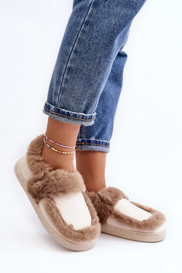 Pantuflas con pelo beige Sailey