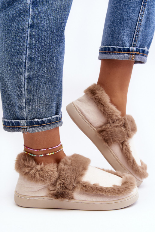 Pantuflas con pelo beige Sailey