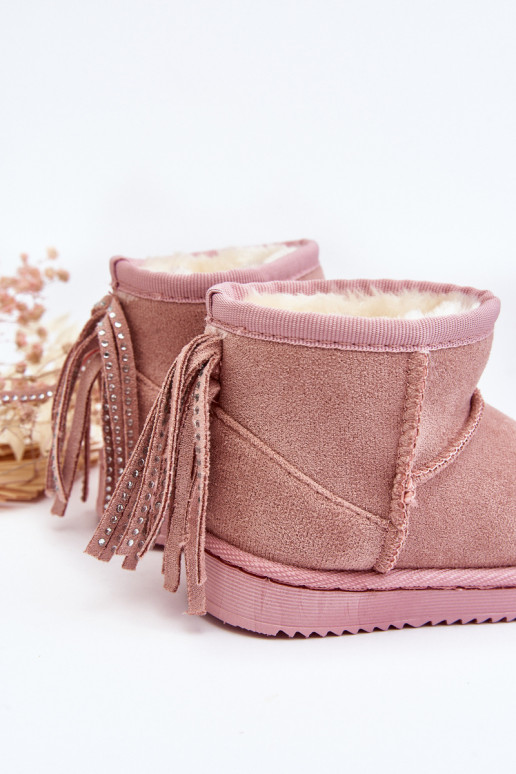 Botas de invierno infantiles calentitas con flecos rosa Mikyla