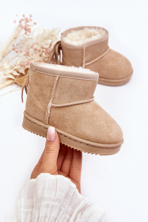 Botas de invierno infantiles calentitas con flecos beige Mikyla