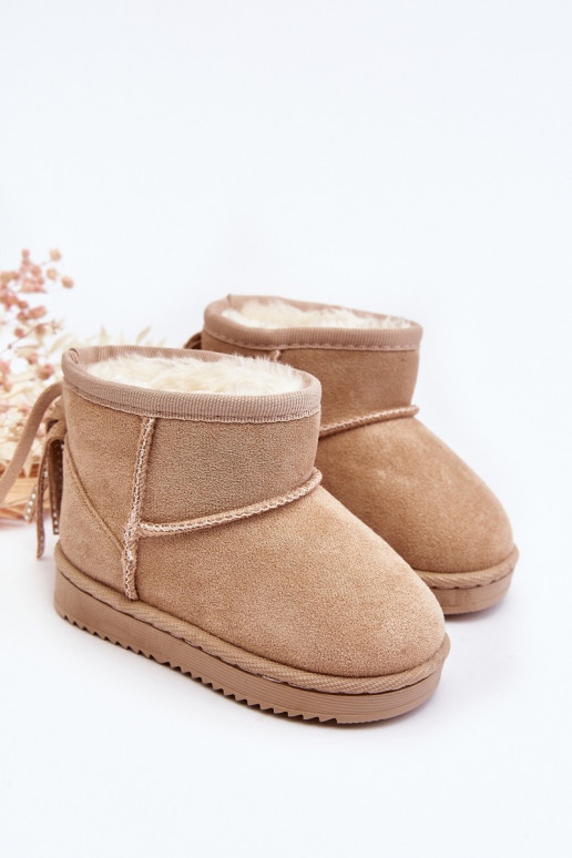 Botas de invierno infantiles calentitas con flecos beige Mikyla