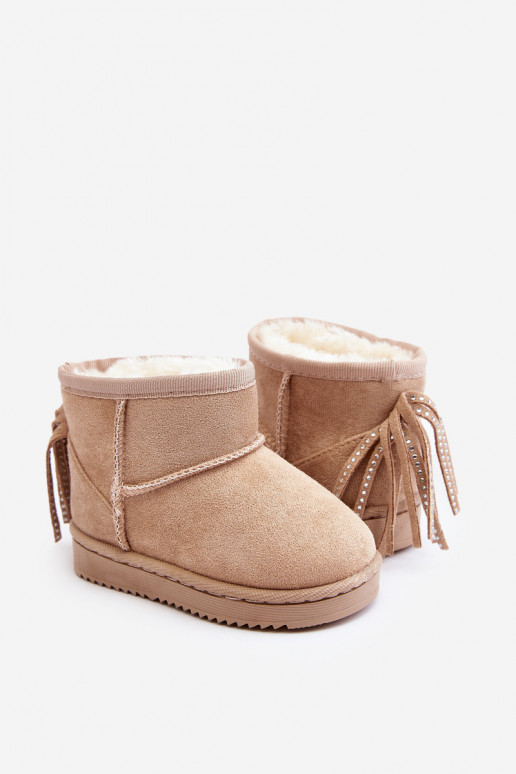 Botas de invierno infantiles calentitas con flecos beige Mikyla