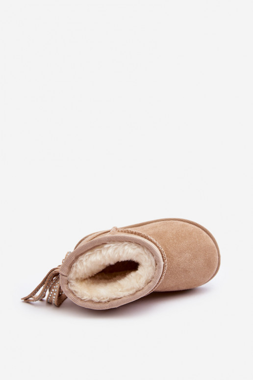 Botas de invierno infantiles calentitas con flecos beige Mikyla