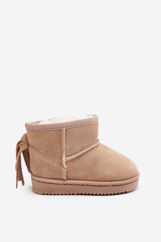 Botas de invierno infantiles calentitas con flecos beige Mikyla
