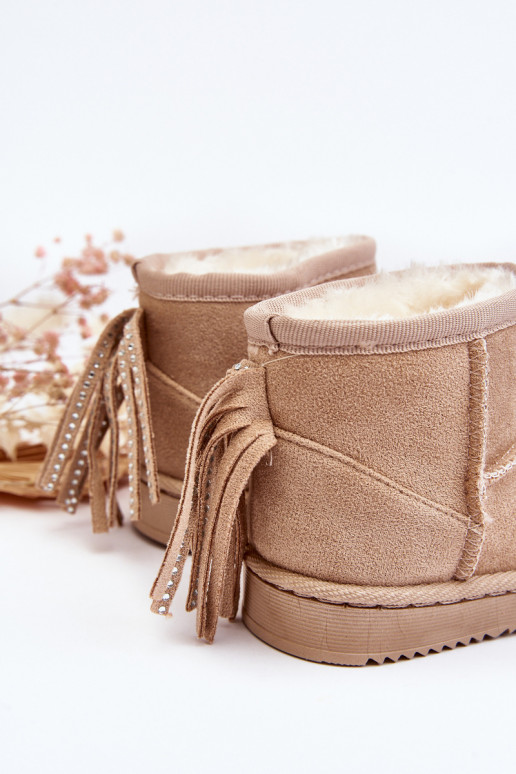 Botas de invierno infantiles calentitas con flecos beige Mikyla