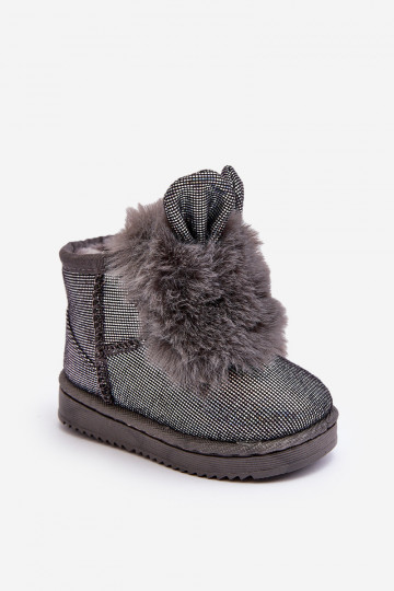 Botas de nieve para niños calentadas con pelo interior con orejas, color gris Betty