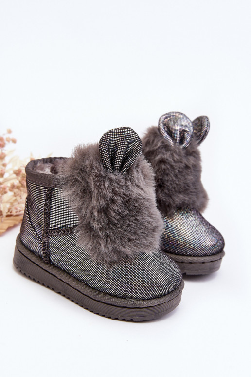 Botas de nieve para niños calentadas con pelo interior con orejas, color gris Betty