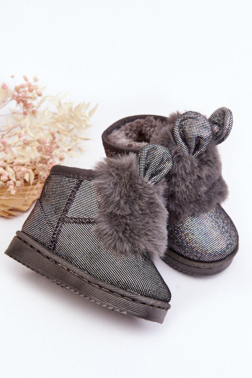 Botas de nieve para niños calentadas con pelo interior con orejas, color gris Betty