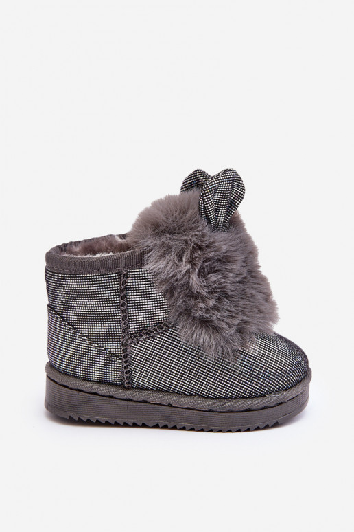 Botas de nieve para niños calentadas con pelo interior con orejas, color gris Betty