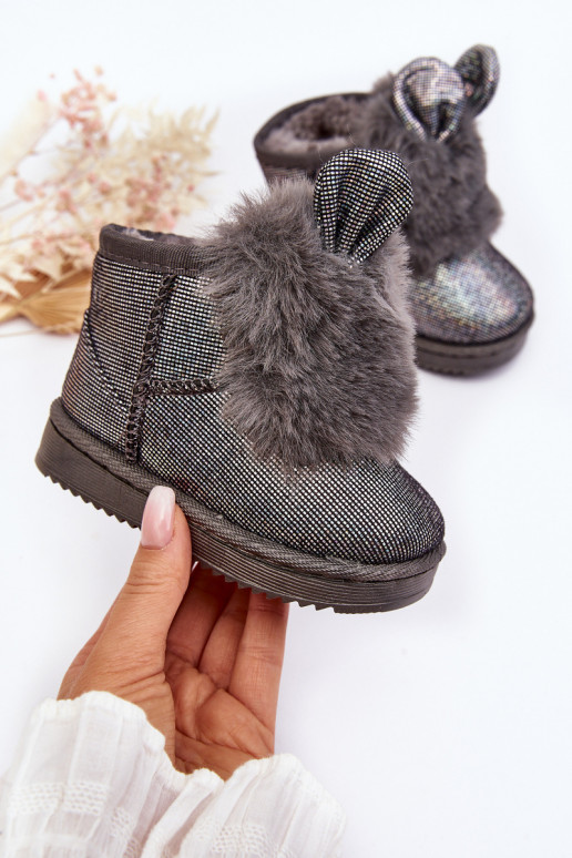 Botas de nieve para niños calentadas con pelo interior con orejas, color gris Betty