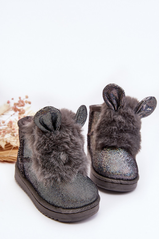 Botas de nieve para niños calentadas con pelo interior con orejas, color gris Betty
