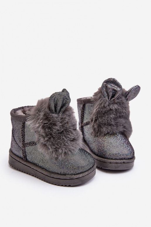 Botas de nieve para niños calentadas con pelo interior con orejas, color gris Betty