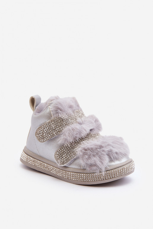 Botas de nieve para niños calentadas plateadas Leela