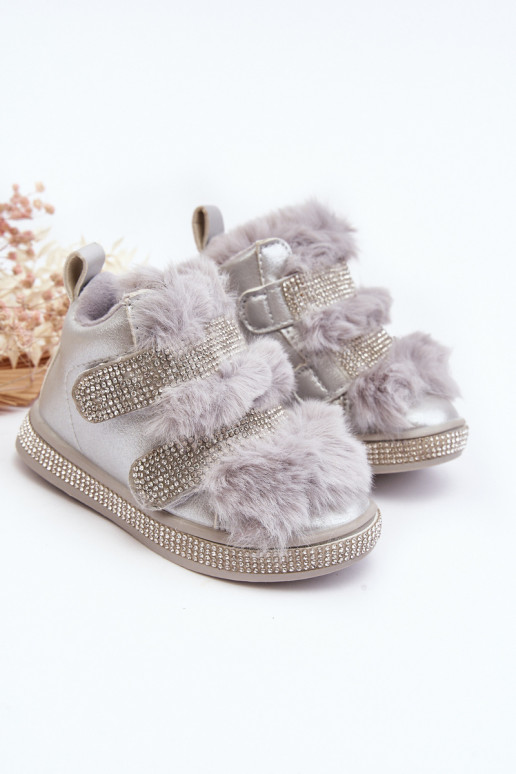 Botas de nieve para niños calentadas plateadas Leela