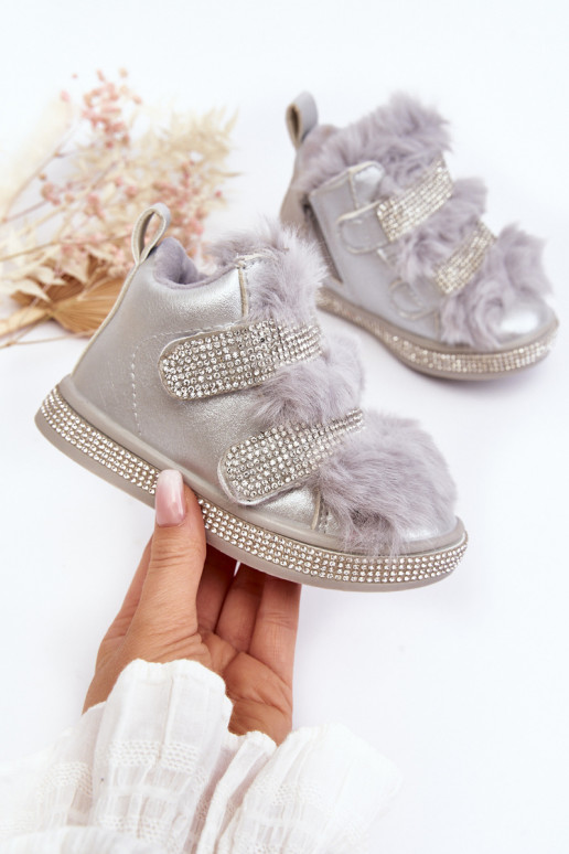 Botas de nieve para niños calentadas plateadas Leela