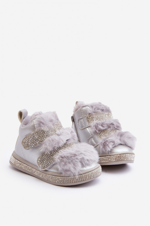 Botas de nieve para niños calentadas plateadas Leela